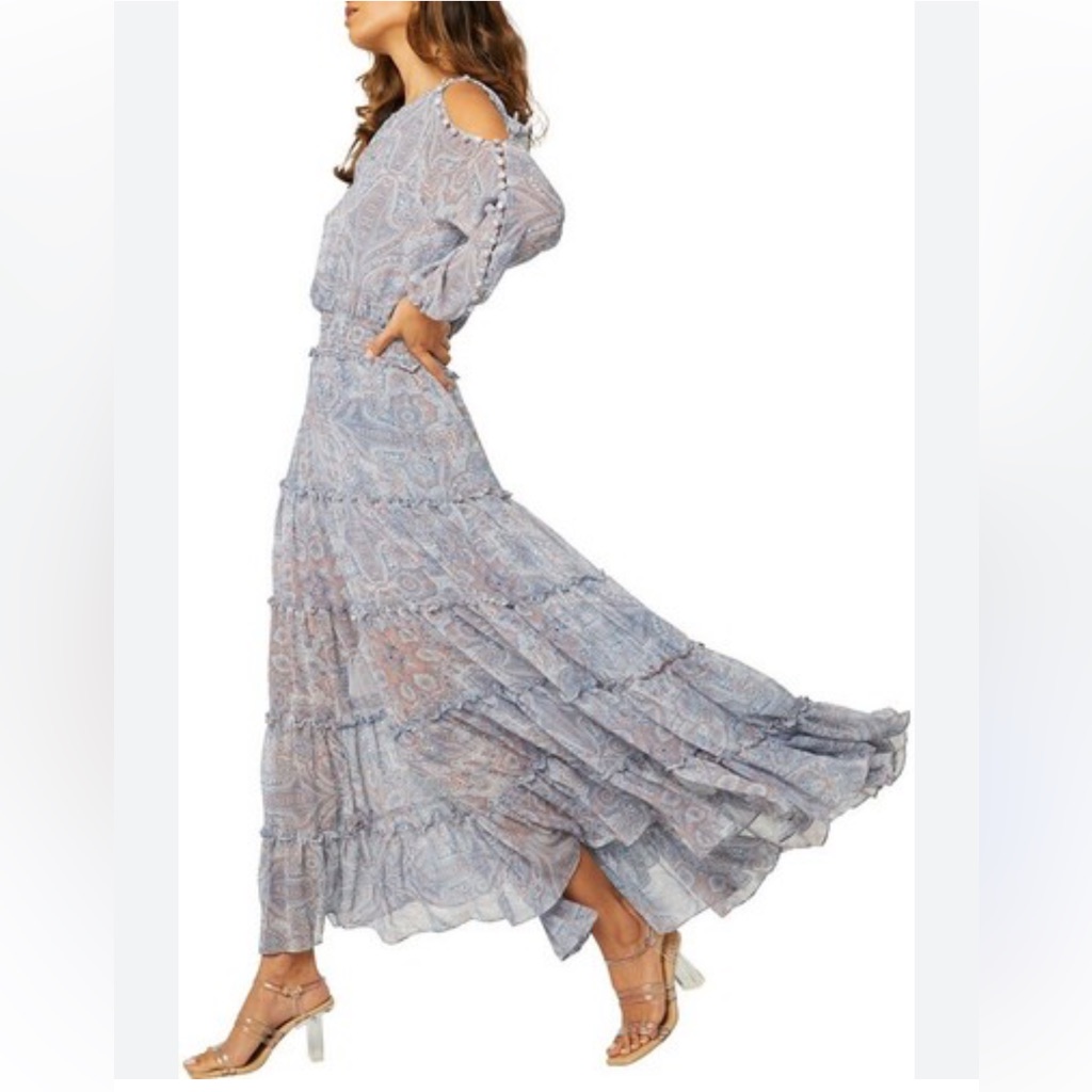 Misa Los Angeles Anya Tiered Maxi Dress Xs Muted Paisley